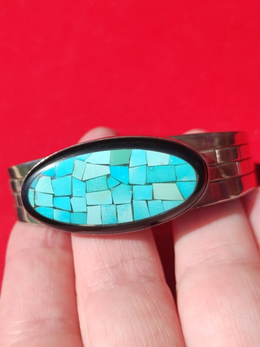 Jay King DTR Turquoise inlay black agate cuff bracelet 925 Sterling Silver - Picture 8 of 9